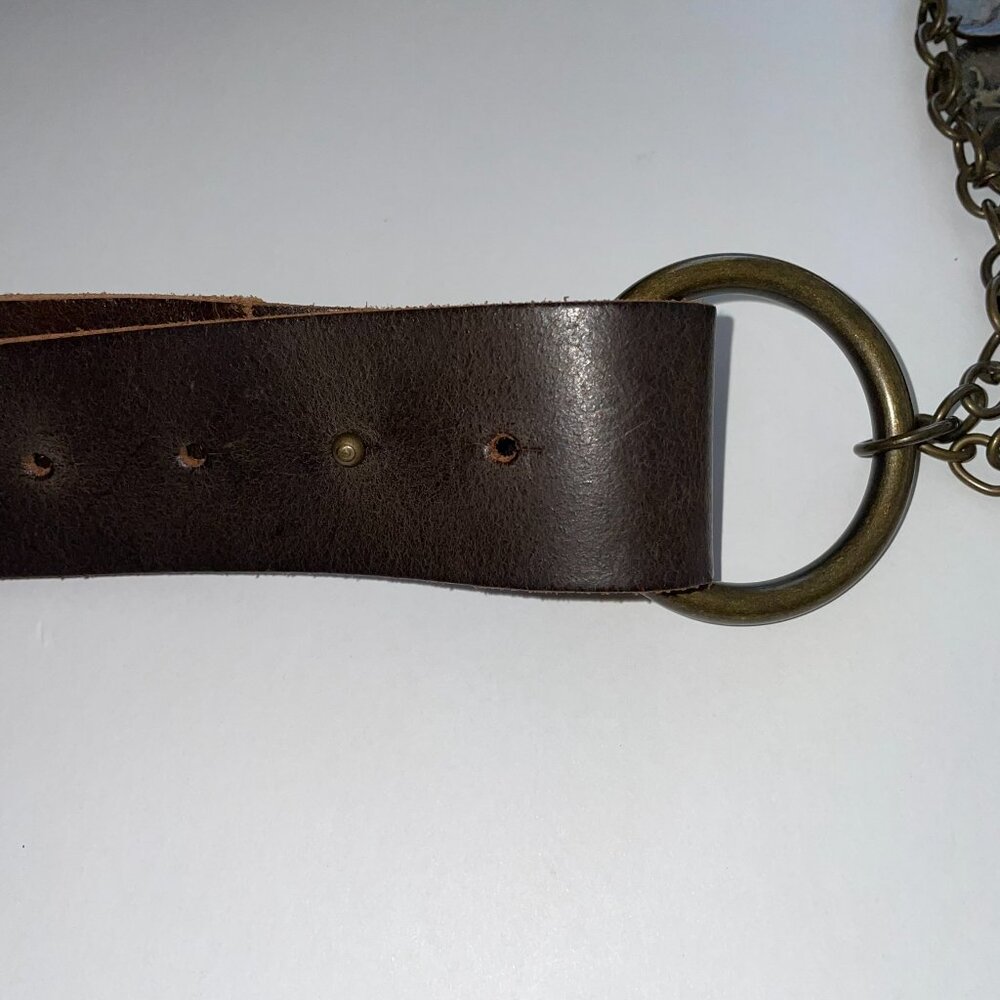 Antoniazzi Brown Leather Belt with Coin Chain Accents Handcrafted in Italy. - Picture 13 of 15